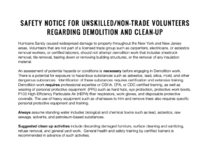 Aviso de segurança para voluntários não qualificados / não comerciais em relação à demolição e limpeza